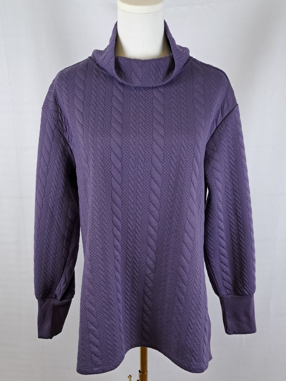 RBX Active Women Purple Cable Textured Cowl Neck Pullover Tunic Gorpcore Size M